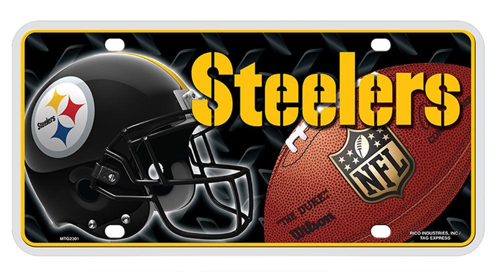 NFL Pittsburgh Steelers Black Bkg Laser Chrome Acrylic License Plate Frame  #Q-GC7095 
